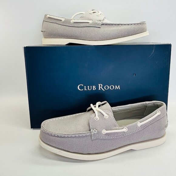 Club Room Mens Elliot Boat Shoes Size 8M Gray Canvas Lace Up Casual Footwear - Picture 1 of 13